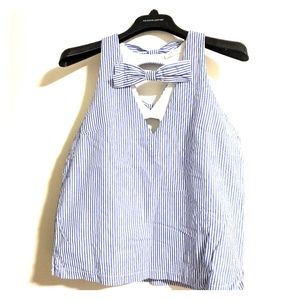 Tea and cup stripe top bows NWOT Medium